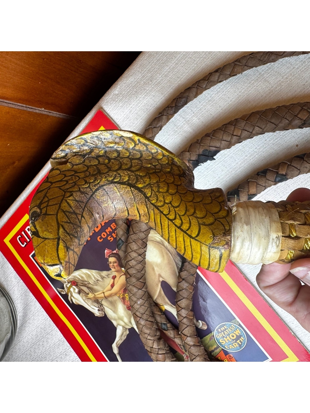 Authentic Ringling Bros Barnum Bailey Cobra Handle Lion Tamer Circus Whip - Picture 5 of 15